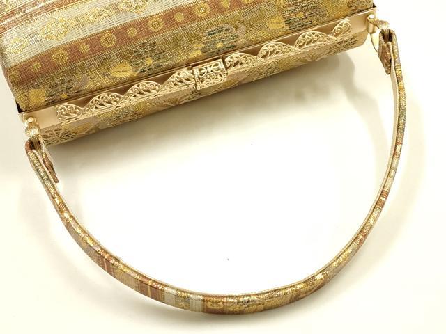 平和屋着物●和装小物　和装バッグ　ハンドバッグ　吉祥横段文　金糸　逸品　AABH6644ay