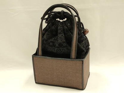 平和屋着物●和装小物　和装バッグ　ハンドバッグ　網代　巾着　木玉　逸品　AABH6646ay