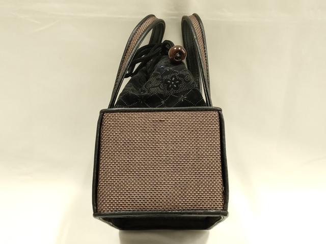 平和屋着物●和装小物　和装バッグ　ハンドバッグ　網代　巾着　木玉　逸品　AABH6646ay