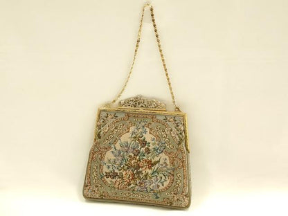 平和屋着物●和装小物　和装バッグ　ハンドバッグ　プチポワン刺繍　花柄　逸品　AABH6648ay