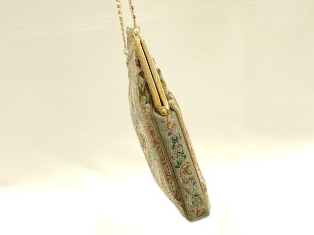 平和屋着物●和装小物　和装バッグ　ハンドバッグ　プチポワン刺繍　花柄　逸品　AABH6648ay