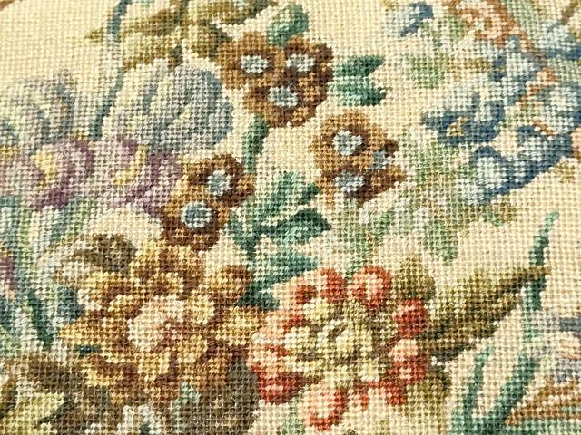 平和屋着物●和装小物　和装バッグ　ハンドバッグ　プチポワン刺繍　花柄　逸品　AABH6648ay