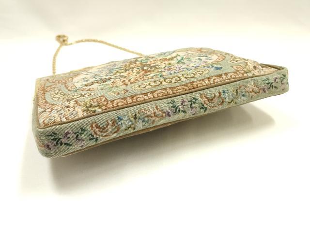平和屋着物●和装小物　和装バッグ　ハンドバッグ　プチポワン刺繍　花柄　逸品　AABH6648ay