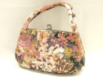 平和屋着物●和装小物　和装バッグ　ハンドバッグ　ビーズバッグ　花柄　逸品　AABH6652ay