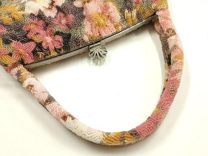 平和屋着物●和装小物　和装バッグ　ハンドバッグ　ビーズバッグ　花柄　逸品　AABH6652ay