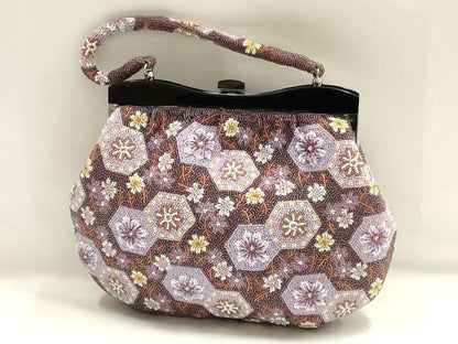平和屋着物●和装小物　和装バッグ　ハンドバッグ　ビーズバッグ　花亀甲　逸品　AABH6654ay