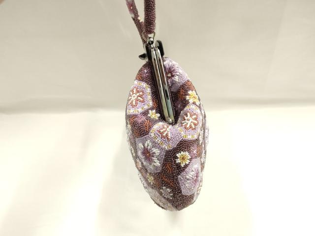 平和屋着物●和装小物　和装バッグ　ハンドバッグ　ビーズバッグ　花亀甲　逸品　AABH6654ay