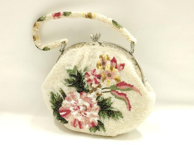 平和屋着物●和装小物　和装バッグ　ハンドバッグ　ビーズバッグ　花柄　逸品　AABH6655ｑ