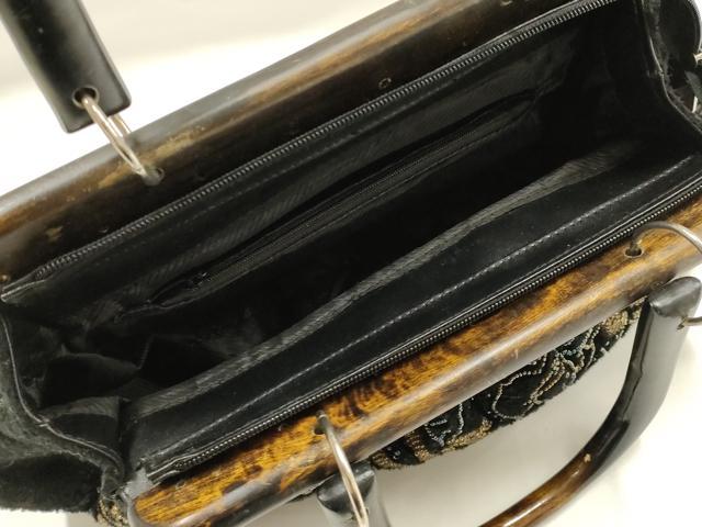 平和屋着物▼和装小物　和装バッグ　ハンドバッグ　ビーズ　花柄　金彩　木製ハンドル　逸品　AABH6662ay