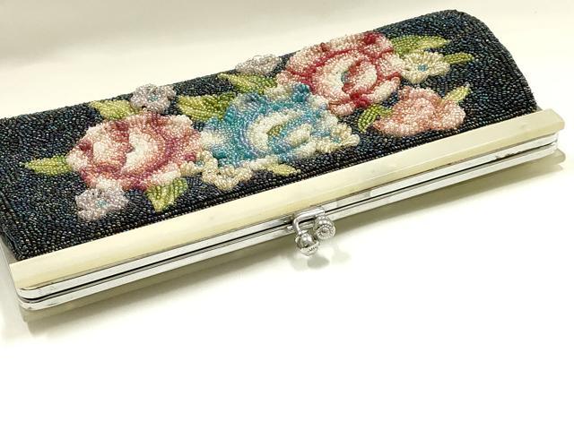 平和屋着物▼和装小物 和装バッグ クラッチバッグ ビーズバッグ 花柄 逸品 AABH6664ay