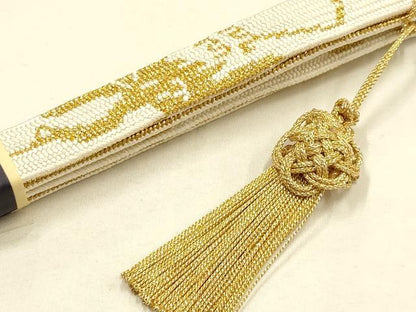 平和屋本店●和装小物　帯締め・帯揚げセット　礼装用　高麗組 綾出し　刺繍　金糸　金彩　亀房付き　逸品　未使用　AABH6684ay