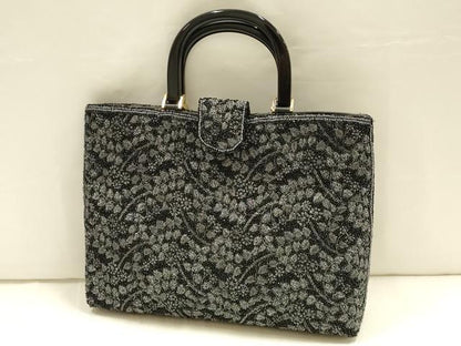 平和屋着物▼和装小物 和装バッグ ハンドバッグ ビーズ 花柄 銀糸 逸品 AABH6718ay