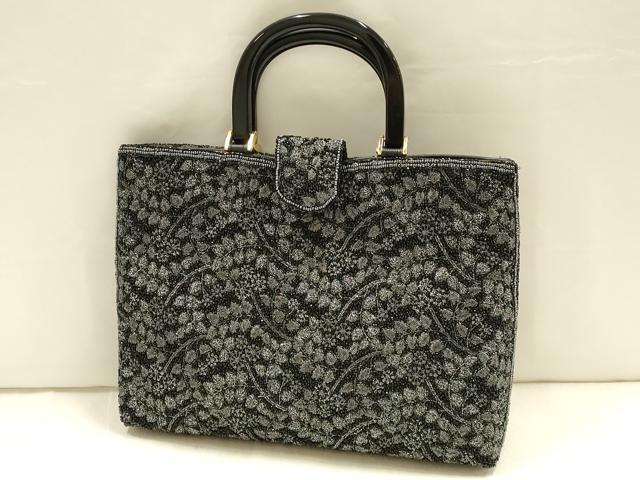 平和屋着物▼和装小物 和装バッグ ハンドバッグ ビーズ 花柄 銀糸 逸品 AABH6718ay
