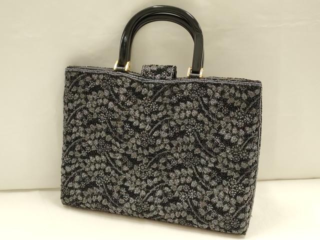 平和屋着物▼和装小物 和装バッグ ハンドバッグ ビーズ 花柄 銀糸 逸品 AABH6718ay