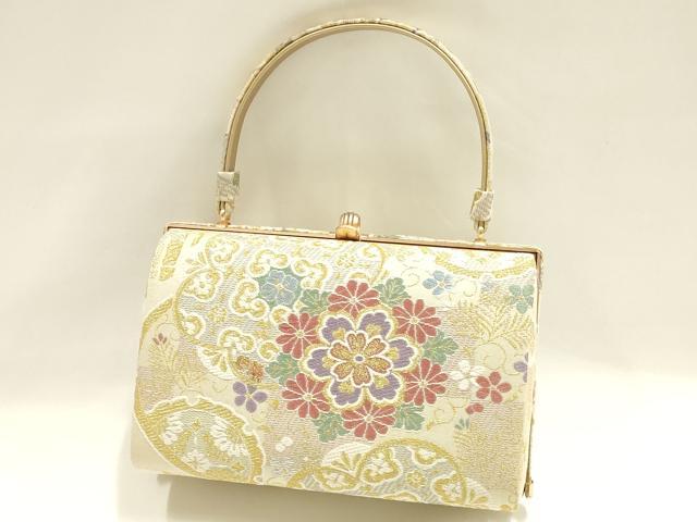平和屋着物●和装小物　和装バッグ　ハンドバッグ　正倉院花文　金糸　帯地使用　逸品　AABH6741ay