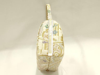 平和屋着物●和装小物　和装バッグ　ハンドバッグ　正倉院花文　金糸　帯地使用　逸品　AABH6741ay