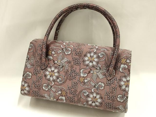 平和屋着物●和装小物　和装バッグ　ハンドバッグ　花間道　更紗　金糸　マグネット式　逸品　未使用　AABH6750ay