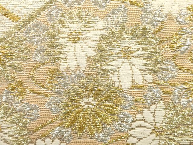 平和屋着物●和装小物　和装バッグ　ハンドバッグ　菱重ね花文　金銀糸　帯地使用　逸品　AABH6751ay 平和屋着物○和装小物 和装バッグ ハンドバッグ 菱重ね花文 金銀糸