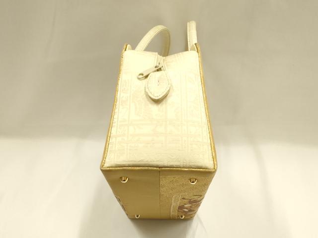 平和屋着物●和装小物　和装バッグ　ハンドバッグ　利休バッグ　花鳥文　花喰い鳥　金糸　帯地使用　逸品　AABH6754ay