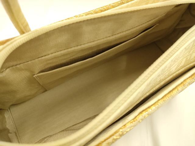 平和屋着物●和装小物　和装バッグ　ハンドバッグ　利休バッグ　花鳥文　花喰い鳥　金糸　帯地使用　逸品　AABH6754ay