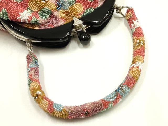 平和屋着物●和装小物　和装バッグ　ハンドバッグ　ビーズバッグ　花柄　逸品　AABH6757ay