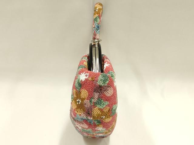 平和屋着物●和装小物　和装バッグ　ハンドバッグ　ビーズバッグ　花柄　逸品　AABH6757ay