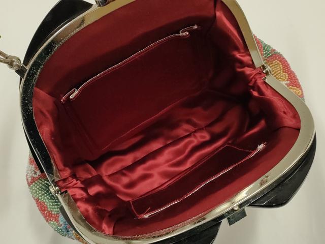 平和屋着物●和装小物　和装バッグ　ハンドバッグ　ビーズバッグ　花柄　逸品　AABH6757ay