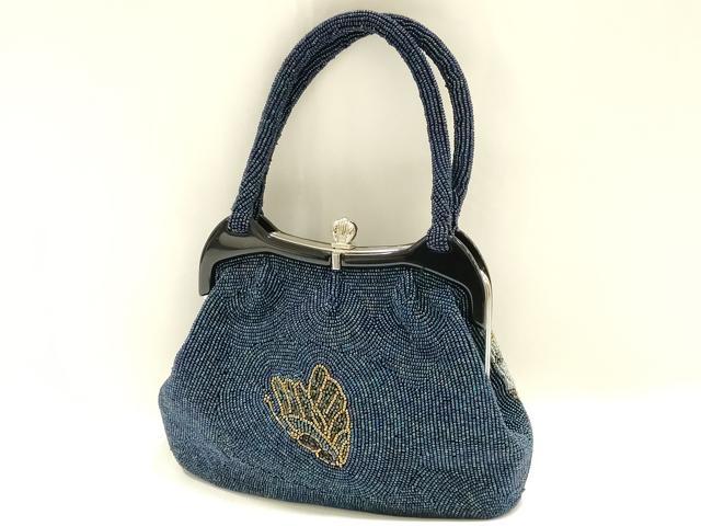 平和屋着物●和装小物　和装バッグ　ハンドバッグ　ビーズバッグ　舞蝶文　逸品　AABH6758ay