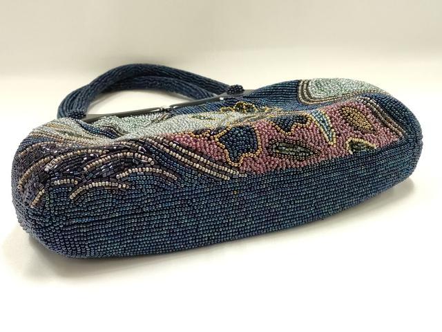 平和屋着物●和装小物　和装バッグ　ハンドバッグ　ビーズバッグ　舞蝶文　逸品　AABH6758ay