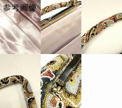 平和屋着物●和装小物　和装バッグ　ハンドバッグ　ビーズバッグ　幾何学花文　逸品　AABH6762ay