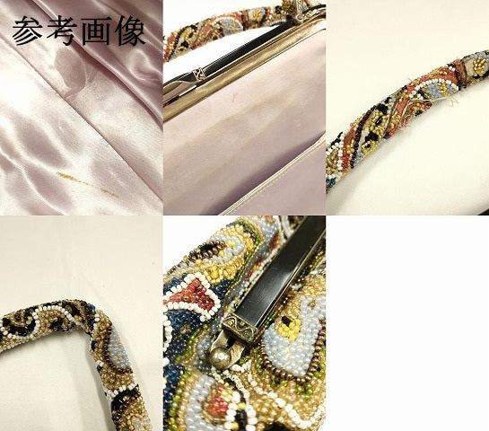 平和屋着物●和装小物　和装バッグ　ハンドバッグ　ビーズバッグ　幾何学花文　逸品　AABH6762ay