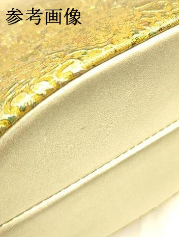 平和屋着物●和装小物　和装バッグ　金鷲本舗 東京謹製 キンワシ印　ハンドバッグ　花柄　牛革製品　金彩　逸品　未使用　AABH6763ay
