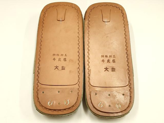平和屋着物○男性 和装小物 雪駄 畳表 本革製品 牛皮底 逸品 未使用