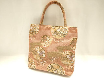 平和屋着物▼和装小物 和装バッグ ハンドバッグ トートバッグ 花丸文 金糸 逸品 AABH6772ay