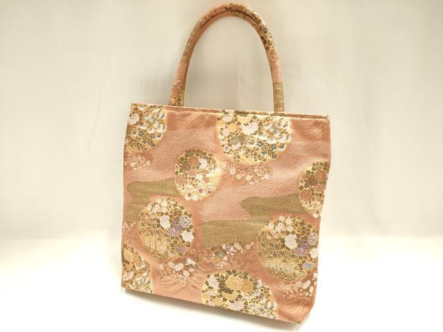 平和屋着物▼和装小物 和装バッグ ハンドバッグ トートバッグ 花丸文 金糸 逸品 AABH6772ay