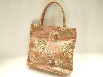 平和屋着物▼和装小物 和装バッグ ハンドバッグ トートバッグ 花丸文 金糸 逸品 AABH6772ay