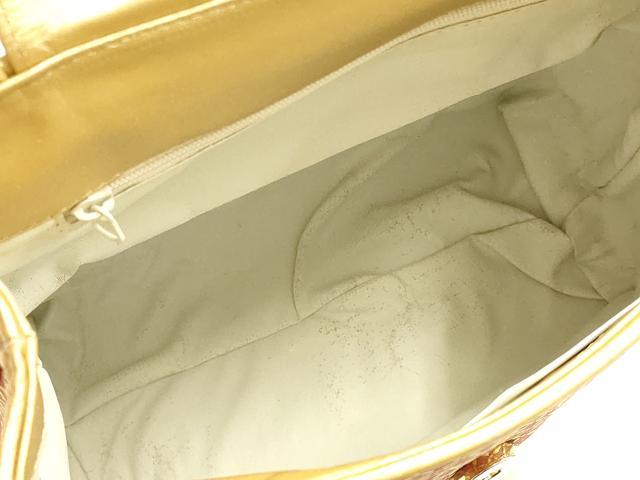 平和屋着物▼和装小物　和装バッグ　鴨川 金更紗　ハンドバッグ　京友禅　舞蝶花文　本皮製品　逸品　未使用　AABH6779ay