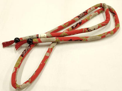 平和屋着物●和装小物　帯締め・帯揚げセット　丸ぐけ　花柄　木玉　撚り房　逸品　未使用　AABH6793ay
