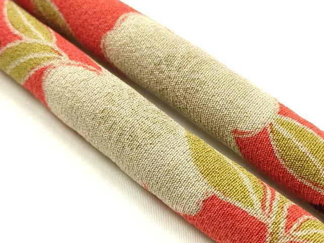平和屋着物●和装小物　帯締め・帯揚げセット　丸ぐけ　花柄　木玉　撚り房　逸品　未使用　AABH6793ay