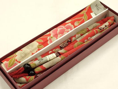 平和屋着物●和装小物　帯締め・帯揚げセット　丸ぐけ　花柄　木玉　撚り房　逸品　未使用　AABH6793ay