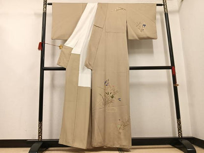 平和屋着物●訪問着　手描き　草花文　金彩　正絹　逸品　AABH6801ph