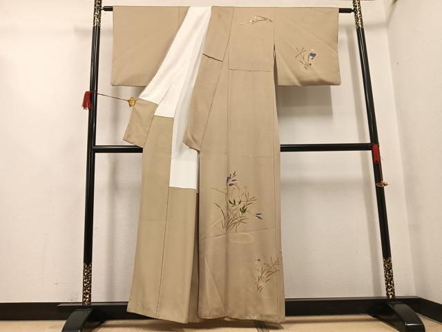 平和屋着物●訪問着　手描き　草花文　金彩　正絹　逸品　AABH6801ph