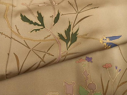 平和屋着物●訪問着　手描き　草花文　金彩　正絹　逸品　AABH6801ph