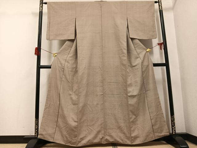 平和屋着物●結城紬　色無地　枯色　正絹　逸品　AABH6807ph