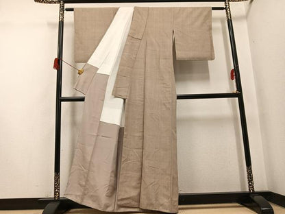 平和屋着物●結城紬　色無地　枯色　正絹　逸品　AABH6807ph
