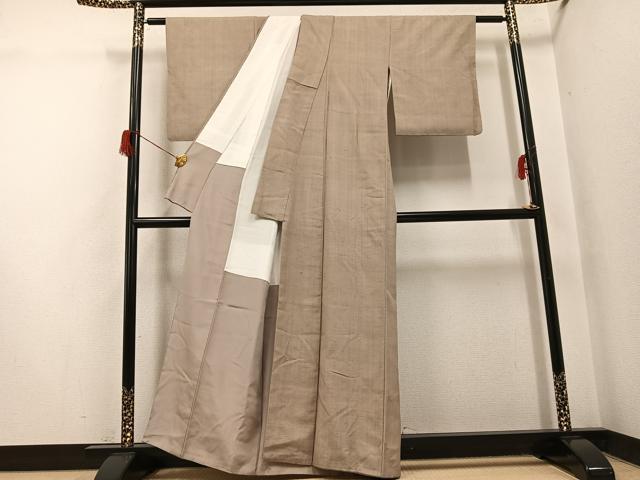 平和屋着物●結城紬　色無地　枯色　正絹　逸品　AABH6807ph