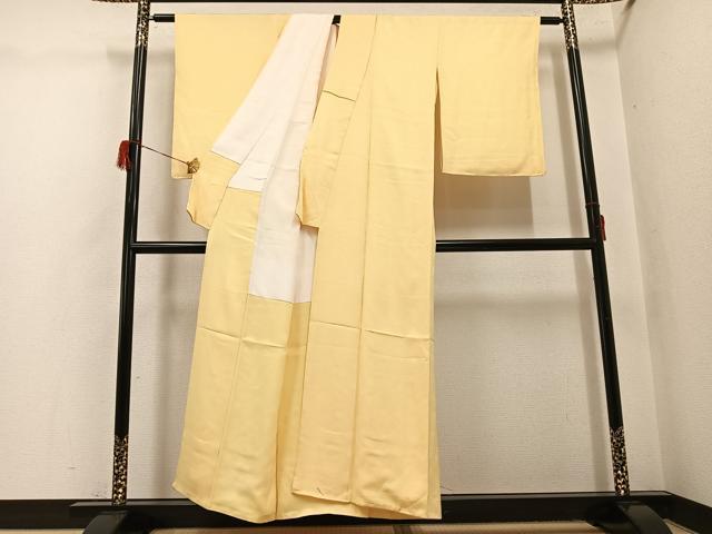 平和屋着物●上質な色無地　花青海波地紋　蜂蜜色　正絹　逸品　未使用　AABH6809ph