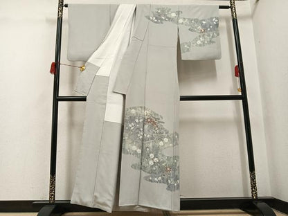 平和屋着物●訪問着　中国三大刺繍　汕頭刺繍　スワトウ刺繍　駒刺繍　絞り　草花文　銀糸　正絹　逸品　AABH6813ph