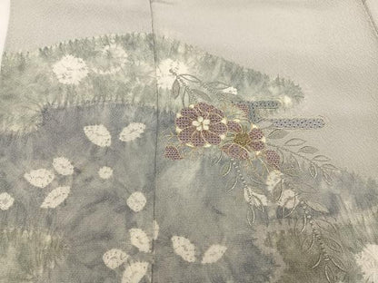 平和屋着物●訪問着　中国三大刺繍　汕頭刺繍　スワトウ刺繍　駒刺繍　絞り　草花文　銀糸　正絹　逸品　AABH6813ph