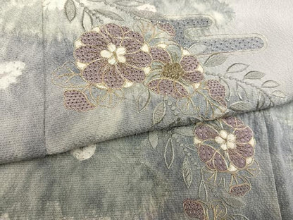 平和屋着物●訪問着　中国三大刺繍　汕頭刺繍　スワトウ刺繍　駒刺繍　絞り　草花文　銀糸　正絹　逸品　AABH6813ph